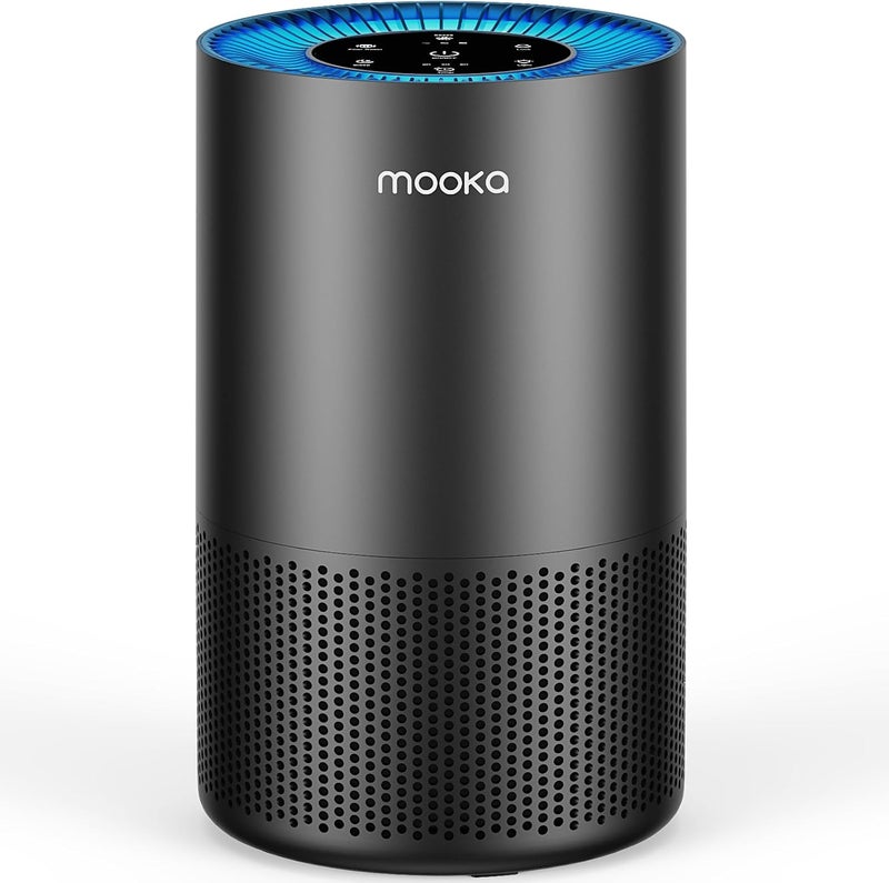 Mooka منقيات الهواء للمنزل غرفة كبيرة للحيوانات الأليفة حتى 1300 قدم مربع، منقي هواء H13 True HEPA مع مدخل هواء 360°، عطر، منقي هواء 13dB لغرفة النوم دخان حرائق الغابات غبار الحيوانات الأليفة حبوب اللقاح (أسود) - Image 1